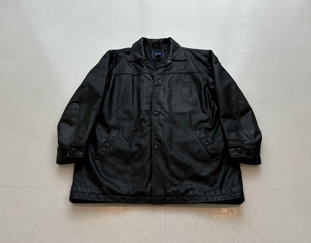 90s GAP Leather Car Coat XL Black – NO BURCANCY
