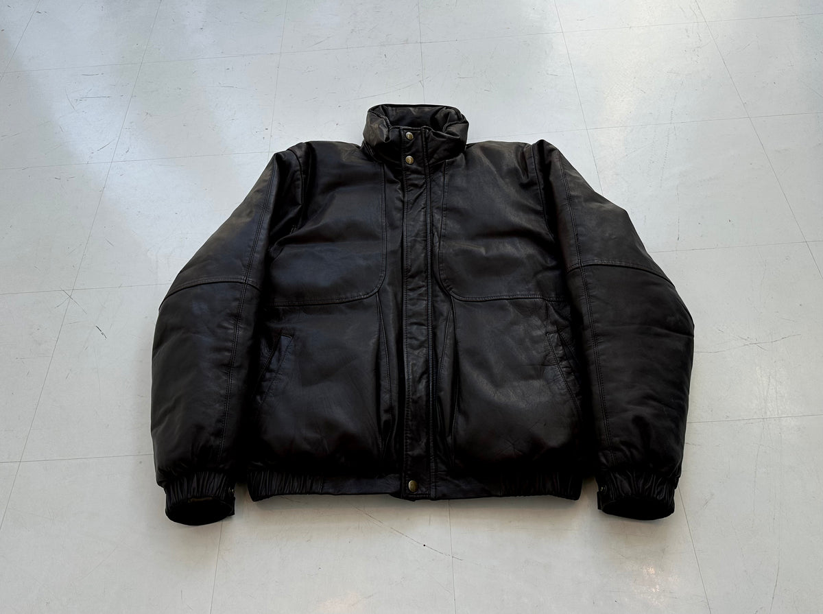 80s Eddie Bauer Leather Puffer Jacket M