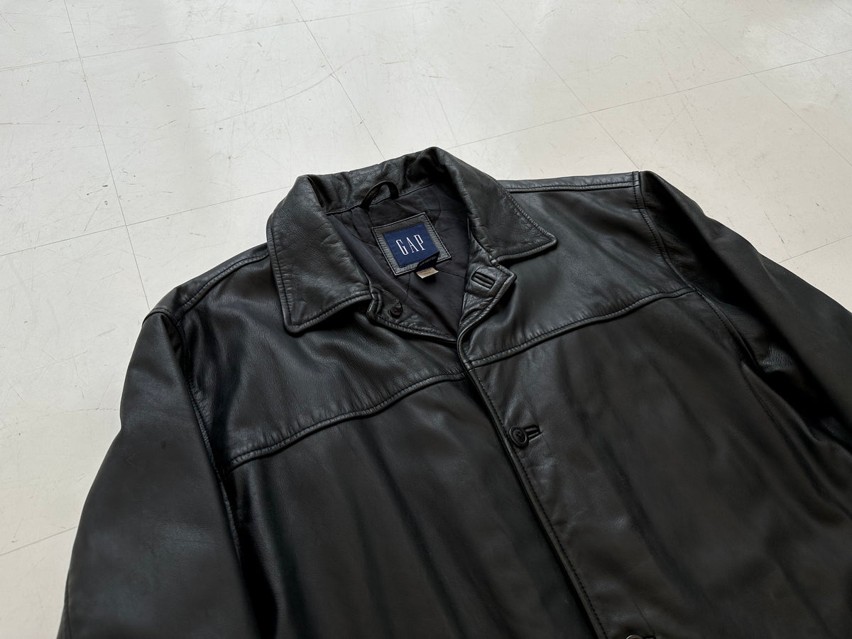 90s GAP Leather Car Coat XL Black