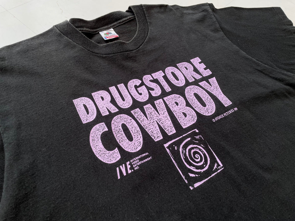 80s Vintage DRUGSTORE COWBOY T-shirt XL Black – NO BURCANCY