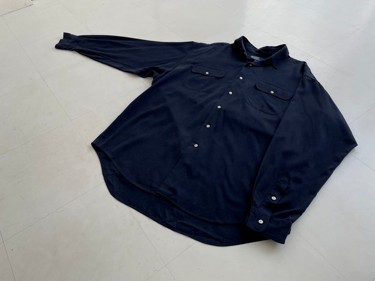 90s Vintage Ralph Lauren BENFORD L/S Shirt L Navy – NO BURCANCY