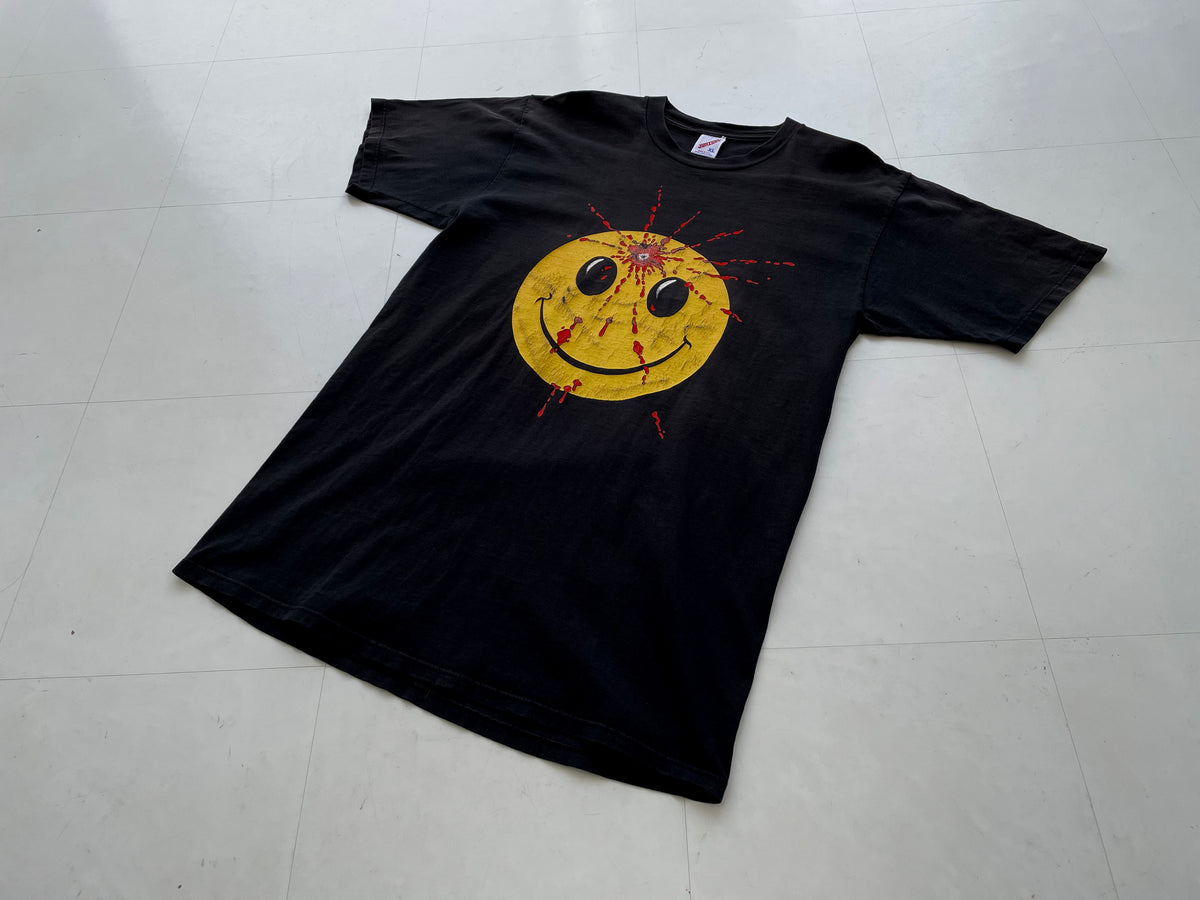 90s Vintage SmileyFace Gunshot T-shirt XL Black – NO BURCANCY