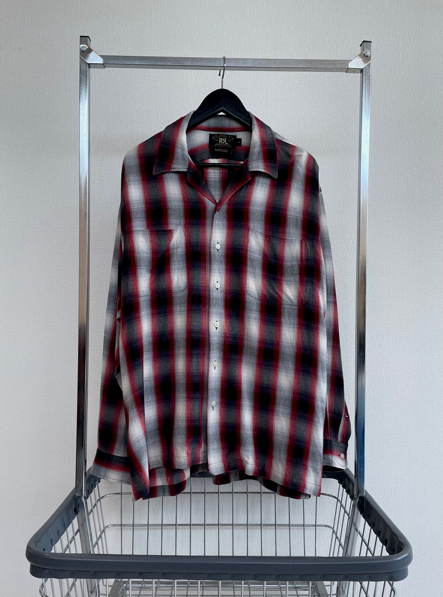 90s RRL Shadow Plaid Rayon Shirt L Rd Bl & Wh – NO BURCANCY