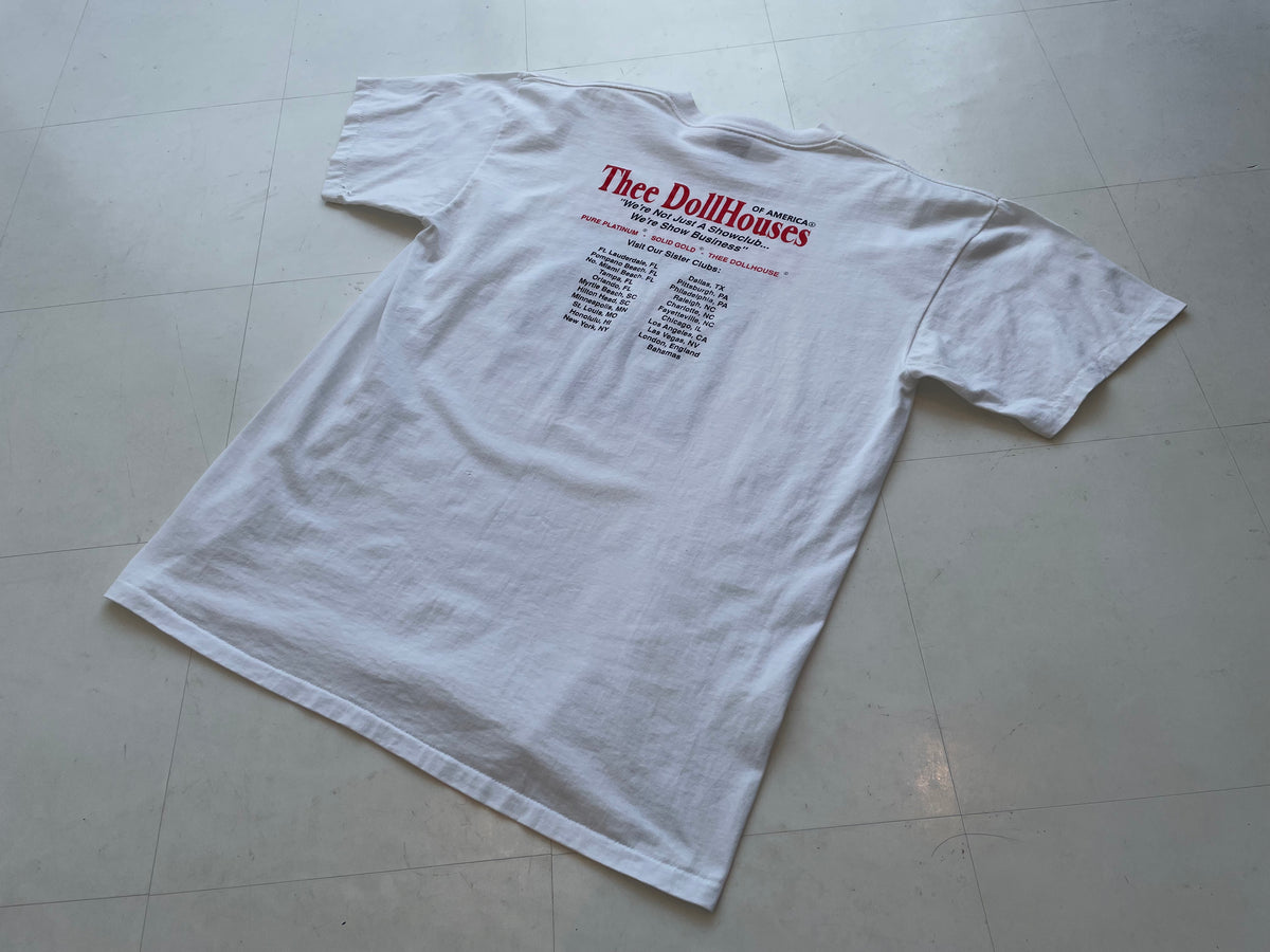 90s Vintage Strip Club”THEE DOLL HOUSE”T-shirt XL White – NO BURCANCY