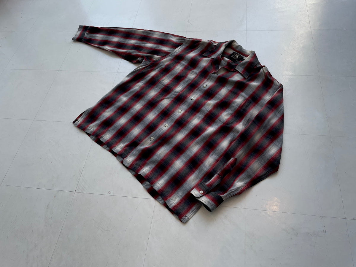 90s RRL Shadow Plaid Rayon Shirt L Rd Bl & Wh – NO BURCANCY