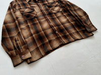 60s Cascade Shadow Plaid Wool Board Shirt M Brown