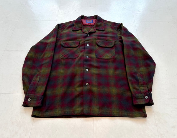 60s Pendleton ShadowPlaid Board Shirt L Burgundy&Green