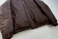 80s Eddie Bauer Leather Puffer Jacket L TALL Brown