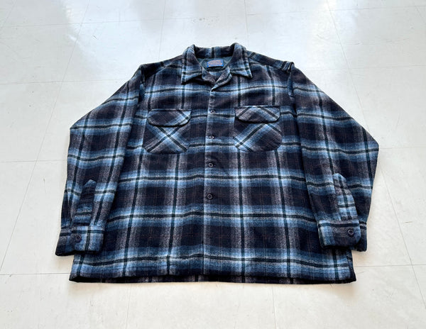 60s Pendleton Shadowplaid Board Shirt XL Navy&Blue