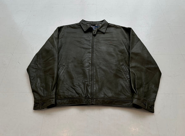 90s Polo Ralph Lauren Leather SwingTop Jacket XL MossGreen