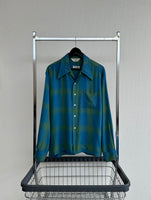 60s Capri Shadow Plaid Rayon Loop Shirt L Blue