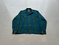 60s Capri Shadow Plaid Rayon Loop Shirt L Blue