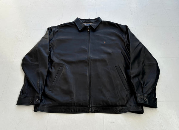 90s Polo Ralph Lauren Leather SwingTop Jacket XL Black