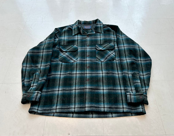 60s Pendleton ShadowPlaid Board Shirt XL Green