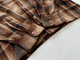 60s Cascade Shadow Plaid Wool Board Shirt M Brown