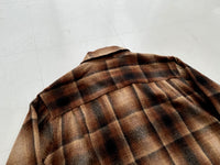 60s Cascade Shadow Plaid Wool Board Shirt M Brown