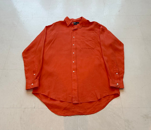 90s Polo Ralph Lauren LOWELL SPORT Linen L/S Shirt M HermesOrange