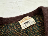 60s CAMPUS Mohair Cardigan L Brown Plaid