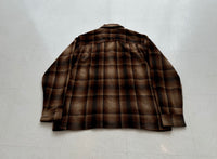 60s Cascade Shadow Plaid Wool Board Shirt M Brown