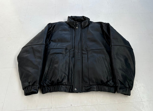 80s Eddie Bauer Leather Puffer Jacket L Black