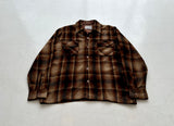 60s Cascade Shadow Plaid Wool Board Shirt M Brown