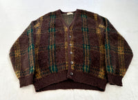 60s CAMPUS Mohair Cardigan L Brown Plaid