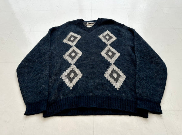 60s THANE Diamonds Mohair Sweater XL Navy