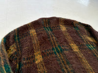 60s CAMPUS Mohair Cardigan L Brown Plaid