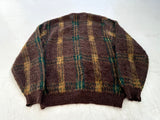 60s CAMPUS Mohair Cardigan L Brown Plaid