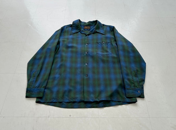 60s SIR Pendleton Shadow Plaid Wool Shirt XL Blue&Green – NO BURCANCY