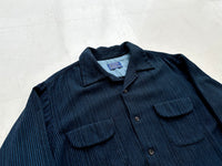 60s PENDLETON Pinstriped Wool Board Shirt XL Blue&Black