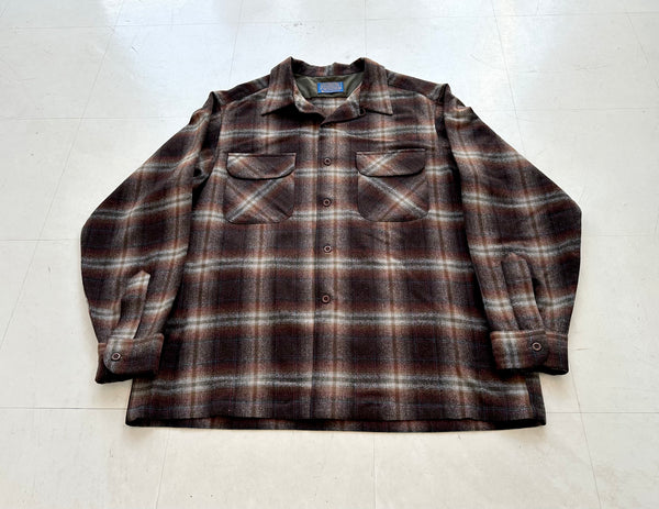 60s Pendleton ShadowPlaid Board Shirt XL Brown