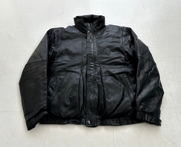 80s Eddie Bauer Leather Puffer Jacket S Black