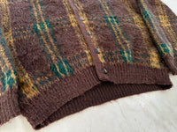 60s CAMPUS Mohair Cardigan L Brown Plaid