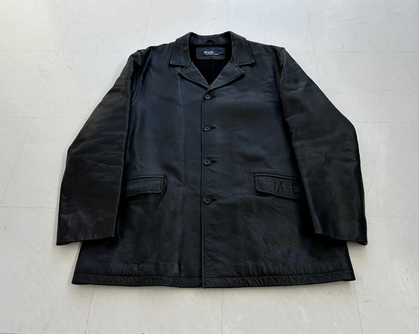 90s Polo Ralph Lauren Leather CarCoat L Black