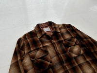 60s Cascade Shadow Plaid Wool Board Shirt M Brown