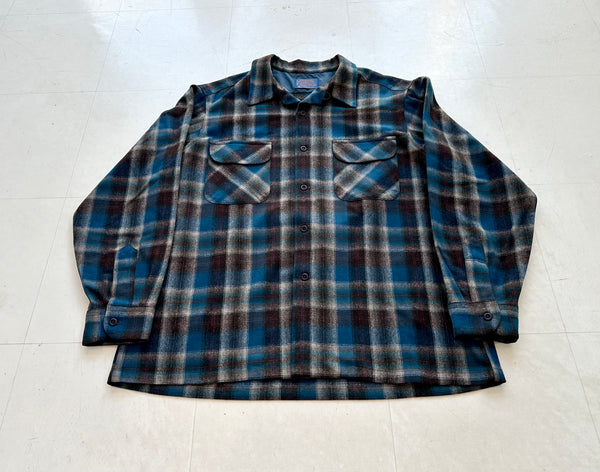 60s Pendleton ShadowPlaid Board Shirt XL Blue