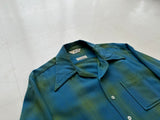 60s Capri Shadow Plaid Rayon Loop Shirt L Blue