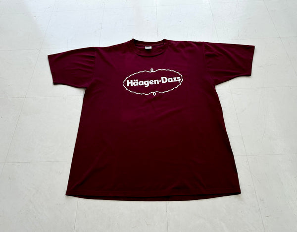 90s Haagen Dazs WoodStock Logo T-shirt XL Burgundy