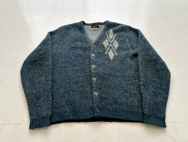 60s LARIO Argyle Mohair Cardigan M DustyBlue