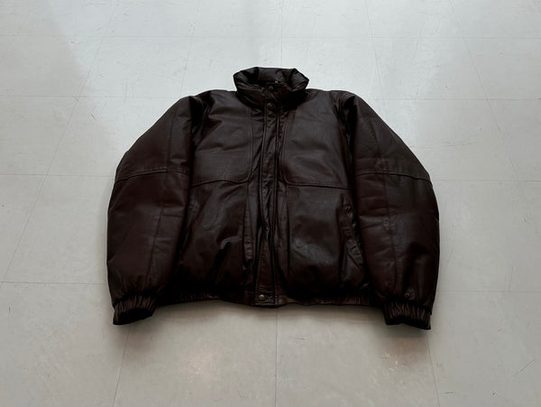 80s Eddie Bauer Leather Puffer Jacket M DeepBrown
