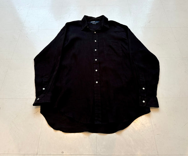 90s Polo Ralph Lauren LOWELL Linen L/S Shirt L Black