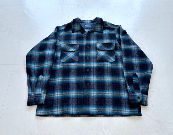 60s Pendleton ShadowPlaid Board Shirt XL Blue