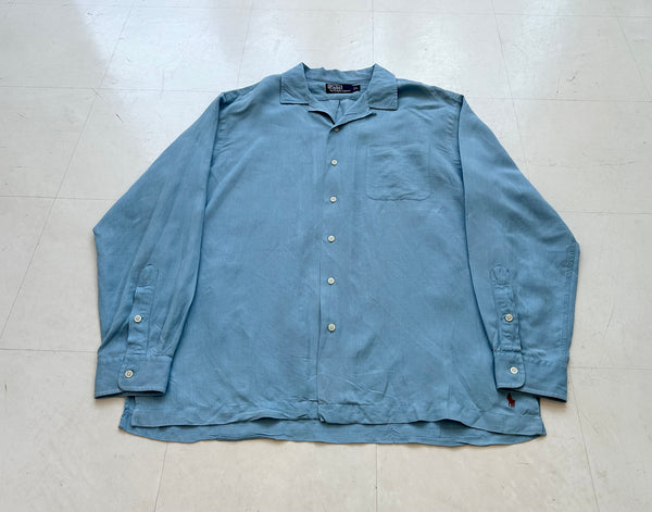 90s Polo Ralph Lauren Linen&Silk Loop Shirt L LightBlue