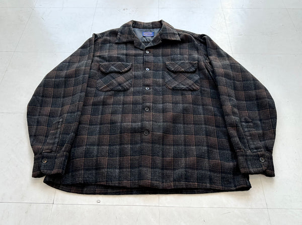 60s Pendleton ShadowPlaid Board Shirt L Brown&Gray