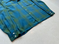 60s Capri Shadow Plaid Rayon Loop Shirt L Blue