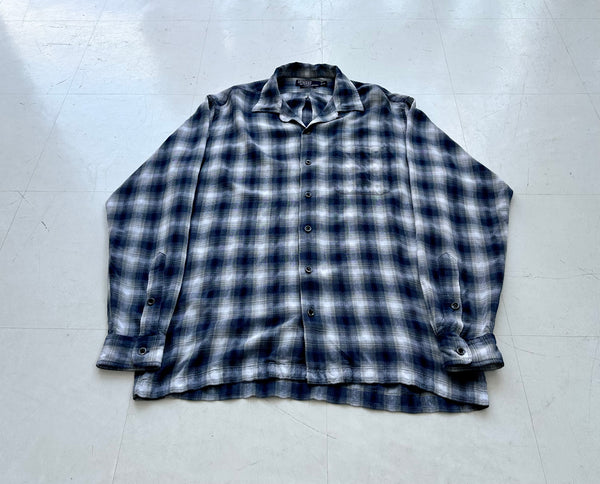 90s Polo Ralph Lauren CALDWELL Rayon Shadow Plaid L/S Shirt M Blue&Whi – NO  BURCANCY