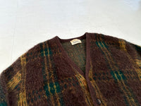 60s CAMPUS Mohair Cardigan L Brown Plaid