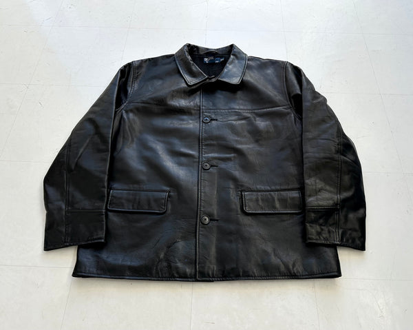 90s Polo Ralph Lauren Leather CarCoat XL Black