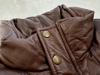 80s Eddie Bauer Leather Puffer Jacket L TALL Brown